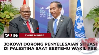 Bertemu Wakil PBB Jokowi Dorong Penyelasian Situasi Palestina  tvOne Minute [upl. by Obala824]