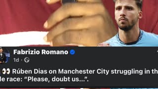 RUBEN DIAS makes a statement about MANCITY TITLE STRUGGLES [upl. by Mages]