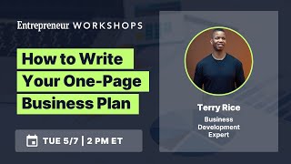 How to Write Your OnePage Business Plan Workshop with Terry Rice [upl. by Eneluqcaj12]