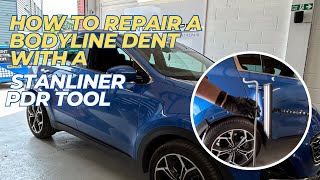 Best way to repair a bodyline dent using a Stanliner PDR tool  quick access trim removal pdr [upl. by Onaicilef]