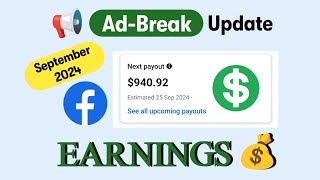 Facebook instream ads earnings update  September 2024 monetization facebook payout [upl. by Anuhsal]