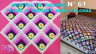 Como tejer el Cuadrado o muestra de colores N° 61 con flores tejidos a crochet para colchas [upl. by Arej756]