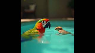 Boricua Parrot is teaching a Cuban baby Hutia how to swim Original music by djsanakori [upl. by Hollister160]