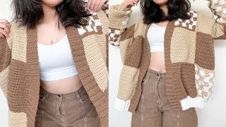 Crochet Brown Patchwork Cardigan Tutorial [upl. by Ashil]