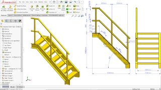 Solidworks Steel stair Weldments and Sheet metal [upl. by Longley]