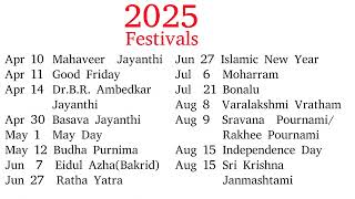 2025 Festivals List [upl. by Ayekahs90]