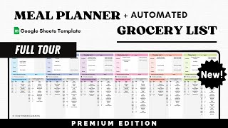 Meal Planner and Automated Grocery List  Google Sheets Template  Plan your Meals for the Month [upl. by Odinevneib]