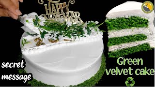 💯 Trending Secret message cake Green Velvet Cake No Oven velvet cake cake recipe [upl. by Murtha]