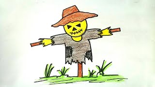 learn how to draw a scarecrow step by step  Draw A Scarecrow Silhouette  HAPPY HALLOWEEN [upl. by Calv917]