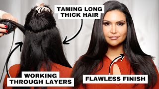 How to use a Blowdryer Brush on LONG THICK Hair  Get that PERFECT at home Blowout [upl. by Cusick]