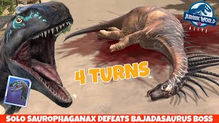 Solo Omega Saurophaganax Defeats Bajadasaurus Boss in 4 turns  Jurassic World Alive 39 [upl. by Naujaj]