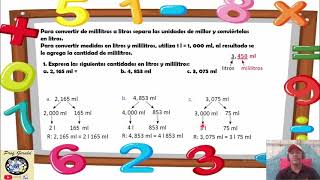 22 Conversión de mililitros a litros y viceversa 3º grado [upl. by Yllier]