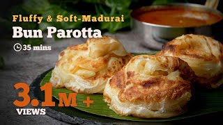 Bun Parotta Recipe  Madurai Bun Parotta  Most Famous Street Food  Parotta Recipes  Cookd [upl. by Arinay]