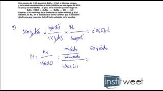 ejercicio resuelto cálculo de molaridad de una disolución con ácido [upl. by Wyck]