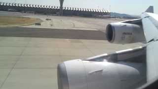 A340 Iberia Heavy 1 minute Take Off Business Class Engine Sound and wing flex [upl. by Nylodnewg]