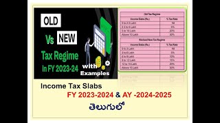 Income Tax Slabs FY 20232024 ampAY 20242025  Old Tax regime Vs New Tax Regime with Examples Telugu [upl. by Nitsew]