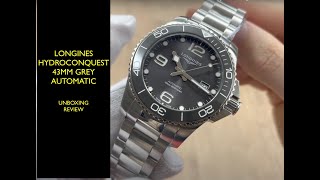 Longines Hydroconquest 43mm Grey Automatic L37824766 Watch  Review Valjoux Relogios [upl. by Hock996]