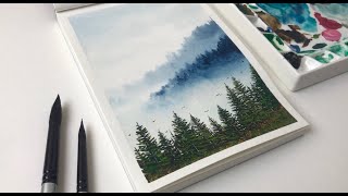 Water Coloring Painting Tutorial  Misty Forest Landscape  Watercolor Painting For Beginners  4 [upl. by Sudnak713]