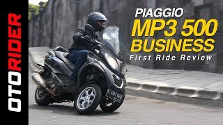 Piaggio MP3 500 Business First Ride Review Indonesia  OtoRider [upl. by Yulma771]