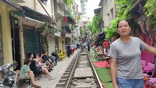 HANOi TRAiN STREETHaving a great view of the narrow train track and the dynamic local life [upl. by Arrat837]