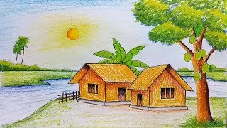 How to draw Landscape  Scenery of beautiful nature  scenery of summer season  step by step [upl. by Darach948]