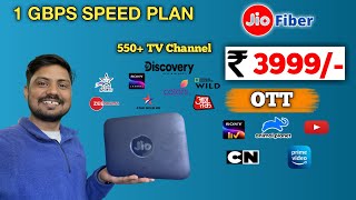 Jio Fiber 1 gbps Internet Plan  Speed Test  Jio fiber 3999 Plan details  800 Channel 20 ott [upl. by Aerdnad]