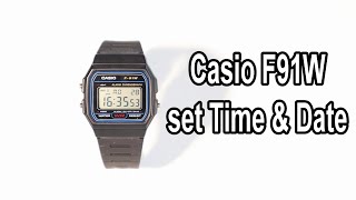 Casio Uhr F91W Uhrzeit amp Datum einstellen  Anleitung [upl. by Leahcimed]