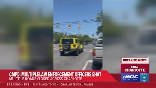 Multiple roads closed after law enforcement officers shot in Charlotte [upl. by Yrok]