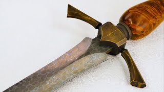 Dragonhide Damascus quillon dagger from bearing steel balls [upl. by Nydroj]