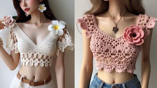 crochet cropped top design ideas sharing ideas create by AI crochet knitting [upl. by Donahue]