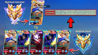 1 Mythical Immortal Vs 5 Mythical Honor High Rank Vs High Matches 1v5 All Global Alu  Who Win 😱 [upl. by Nnaarual]