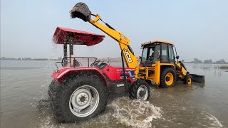 JCB 3dx Xpert 4x4 Mahindra Arjun NOVO 4wd Swaraj 963 FE JCB 3dx Eco washing in Lake [upl. by Jewell]