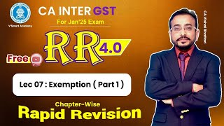 🚀07 GST IDT Revision  Exemption Part 1  CA amp CMA Inter IDT  CA Vishal Bhattad  Jan25 [upl. by Ylek]