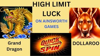 HUGE WIN on Dollaroo High Limit Ainsworth slots Grand Dragon and Quick Spin 7s [upl. by Basham]