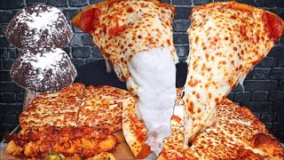 ASMR NO TALKING TRIPLE CHEESE TRIPLE PEPPERONI PIZZA GARLIC FINGERS JALAPEÑO amp BBQ CHICKEN BITES [upl. by Itra73]