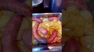 Linguiça assada com batata na mostarda 🧑‍🍳 delicious aprendendoacozinhar [upl. by Gael]