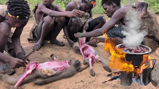 Hadzabe tribe Boys catch up Wild Baboon Monkey for todays Lunch 😋 [upl. by Lyudmila]