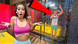 SECRET HIDING SPOT IN TRAMPOLINE PARK HIDE N SEEK [upl. by Halyak]