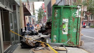 GIANT DUMPSTER OVERTURNS  DUMPSTER FALLS OF ROLL OFF TRUCK PICKING IT UP amp UPRIGHT OPERATIONS [upl. by Cigam]