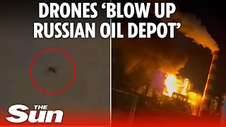 Ukrainian kamikaze drone strikes Russian oil depot 45 miles from Putins palace [upl. by Haletta]