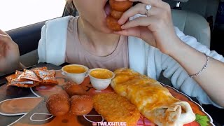 Twilight ASMR cheesy Taco Bell burrito Mukbang bites only [upl. by Magdalen]