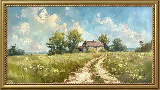 Vintage Summer Farmhouse Painting  Gold Frame TV Art Screensaver for TV Wallpaper [upl. by Acissj]