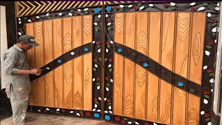 Main Gate Wood Grain  Enamel Paint Wooden Effect  Oil tube design  om paint and tech [upl. by Sucramel]