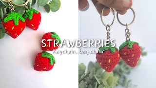 Crochet Strawberry  Keychain Bagcharm  valentine gift  crochet tutorial [upl. by Loux]