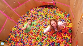 GIANT Ball Pit Balls Box Fort 24 Hours Surprise Mystery Room [upl. by Savitt788]