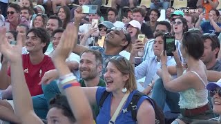 Fan zone erupts after French swimmer Leon Marchands gold for France [upl. by Nicky]