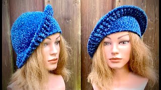 Stylischer Damenhut aus Velours Wolle häkeln petraperle haekelanleitung crochetpatterns mütze [upl. by Lelia]