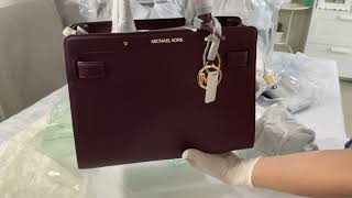 Michael Kors Rayne Medium Saffiano Leather Satchel Color Merlot [upl. by Ahtnicaj890]