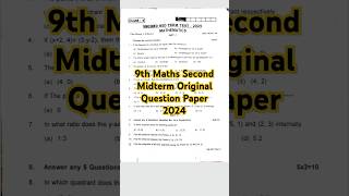 9th Maths Second Midterm Original Question Paper 2024 Important Question [upl. by Frydman488]