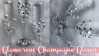 DIY Dollar Tree Champagne Glasses  Elegant Wedding Glasses [upl. by Felicio416]